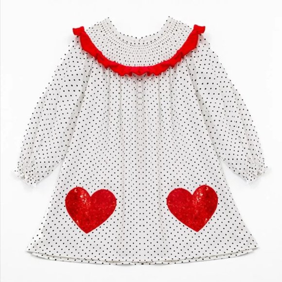 Other - Valentine's Day Smocked Sequin Heart Long Sleeve Dress